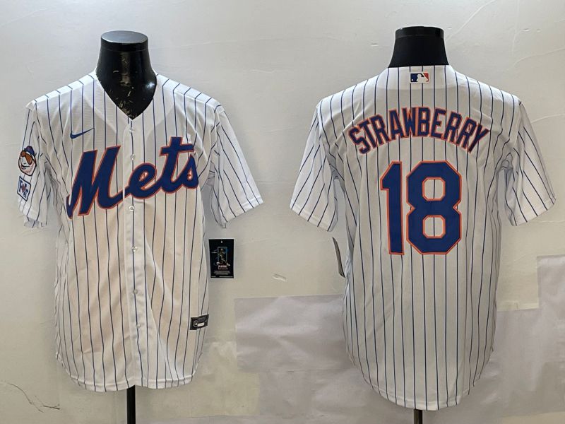 Men New York Mets #18 Strawberry White Stripe Game 2025 Nike MLB Jersey style 1